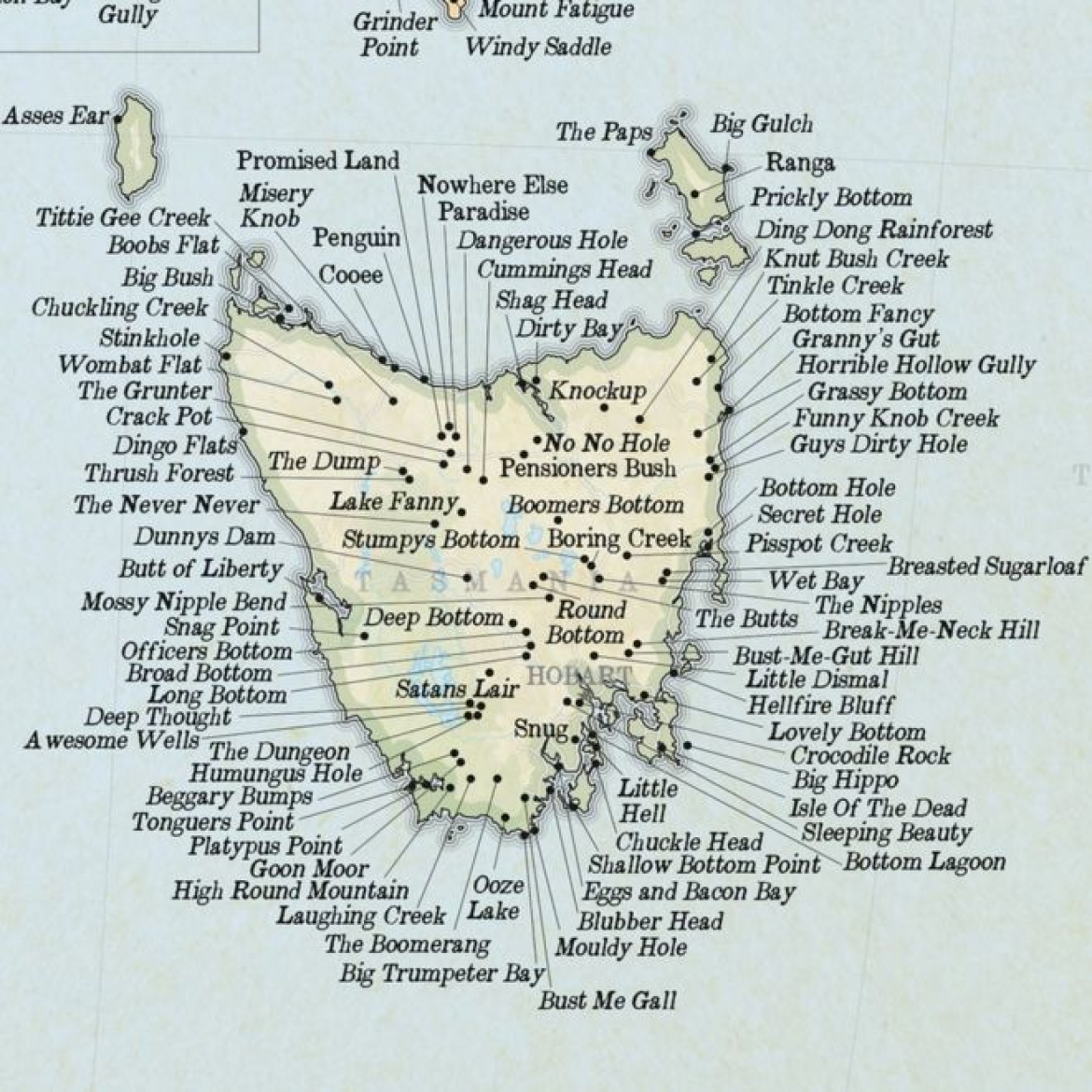 Британские картографы составили карту смешных названий Австралии
